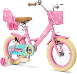 Glaf Toddler Girls Bike with Training Wheels for Age 2-9 Years Girls Bike for 12 14 16 Inch with Doll Seat and Basket Kids Bicycle with Adjustable Seat (Pink Flower, 16 inch)