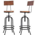 BOKKOLIK Set of 2-Industrial Bar Stools with Backrest-Swivel Wood Seat-Bar Counter Height Adjustable 26-32.2inch-Kitchen Island Dining Chair