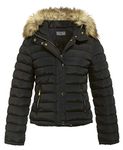 SS7 Women's Padded Winter Quilted Fur Parka Jacket, Sizes 8 to 16 (UK - 14, Black)