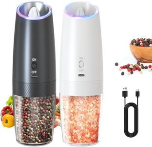 CIRCLE JOY Gravity Electric Salt and Pepper Grinder Set Rechargeable Salt and Pepper Shakers Automatic Mill Grinder with White LED Light, Adjustable Coarseness, Washable 135ml Container, Black White