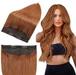 Full Shine Hair Extensions Invisible Wire Human Hair Extensions for Women Auburn Brown 70g Hairpiece Pastel Real Hair Extensions 14 Inch Hair Extensions with Transparent Fishing Line