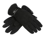 Women Winter Gloves: Touchscreen Deerskin Leather Glove and Silky Velour Fleece Lining - Keep Warm Hand in Cold Weather for Teen Girls (Black, Small)