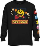 Pac-Man Official Pacman Video Game Shirt - Namco Atari Official Long Sleeve T-Shirt, Black Game, Large