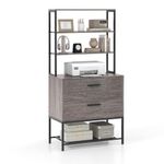 COSTWAY Tall Bookshelf, 7-Tier Wooden Storage Bookcase Ladder Shelving Unit with 2 Drawers and Open Shelves, Vertical Filing Cabinet Printer Stand for Home Office (Grey)