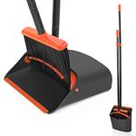 Broom and Dustpan Set for Home, JEHONN Long Handle Lightweight Indoor Broom Set Heavy Duty, Upright Standing Dust Pan with Comb Teeth Store Sweep Set for Room Kitchen Office Lobby