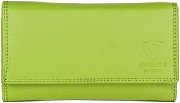 J. Wilson London Ladies RFID Protection Real Leather Purse Card Women Wallet Zip Coin Pocket, Green, M, Contemporary