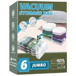 Space Saver Bags, Vacuum Storage Bags, Compression for Blankets and Bedding, Clothes Sealer Storage, No Pump Included (Pack of 6, Jumbo Size)