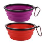 Guardians Large Collapsible Dog Bowls, 34oz Travel Water Food Bowls Portable Foldable Collapse Dishes with Carabiner Clip, 2 Pack (Purple+Red)