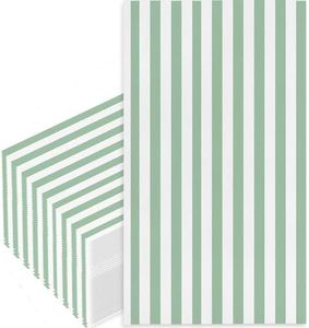 100 Sage Green and White Stripe Guest Napkins Paper Disposable Dinner Napkin Hand Towels Pack for Powder Room Bathroom wedding baby shower bridal party Ticking Stripes Decorative pastel Napkins bulk