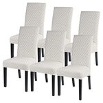 SearchI Dining Room Chair Covers Set of 6, Stretch Jacquard Parsons Chair Slipcovers Super Fit Removable Washable Kitchen Chair Protector Cover for Dining Room, Hotel, Ceremony (Off-White)