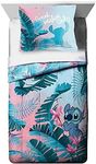 Jay Franco Disney Lilo & Stitch Floral Fun Twin Comforter & Sham Set - Super Soft Kids Reversible Bedding - Fade Resistant Microfiber (Official Disney Product)