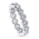 BERRICLE Sterling Silver Bubble Wedding Rings Bezel Set Cubic Zirconia CZ Anniversary Eternity Ring for Women, Rhodium Plated Size 4-10, 5 UK, Sterling Silver Cubic Zirconia, Cubic Zirconia