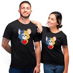 ROYAL DJ FASHION Unisex Cotton Half Cat Printed Matching Couple T-Shirt | Round Neck | Full Sleeve Comfortable Top for Women & Girls Combo | Black | Men - M | Women - S