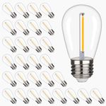 S14 Replacement LED Light Bulbs, Shatterproof & Waterproof 1W S14 LED Bulbs, E26 Base Patio Edison LED Light Bulbs for Outdoor String Lights , Warm White 2200K Plastic 70ML Non-Dimmable 30 Pack