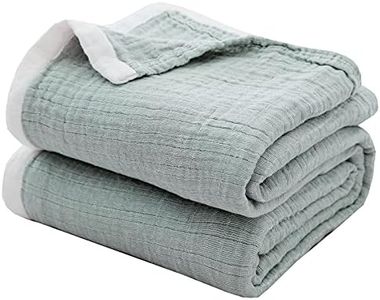 SE SOFTEXLY Cotton Muslin Blankets 4-Layer Linen Texture Blankets for Bed Couch,Thermal Blanket for Adults Lightweight Soft Breathable Throw Blanket for All Season Gauze Blanket(50"x60",Sage Green)