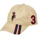 U.S Polo Assn. Dad Hat, Embroidered Horse Logo Adjustable Adult Baseball Cap with Diagonal Accent Stripes, Khaki, One Size