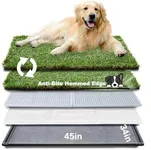 HQ4us Dog Grass Pad with Tray Extra Large 45”×34” Dog Litter Box Toilet with 2×Artificial Grass for Dogs with Hemmed Edge, Pee Pads for Dogs, Realistic, Less Stink, Potty for Balcony