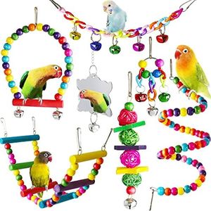 Juguetes de Loro Pájaro, ESRISE Juguete Colgante para Mascotas con Campanas,Columpios,Juguete de Masticación para Pequeños y Medianos Loros de Aves, Periquitos, Pinzones, Cockatiels, Cacatúas (M-7)