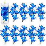Canlierr 16 Pieces Orchid Faux Flowers Floating Candles Centerpiece Wedding Table Centerpieces Vase Fillers Filling for Wedding Birthday Party Table Decorations (Sky Blue)
