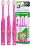 Brilliant Baby Toothbrush by Baby Buddy, Designed for Ages 4-24 Months, Infant Toothbrush and Toothbrush for Toddler, Cleans All-Over Mouth, Babys First Toothbrush, Pink Brushes, 3 Count