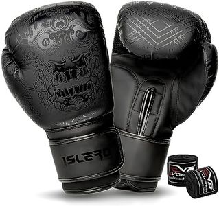 Islero Fitness Matte Black Boxing Gloves Men Punch Bag Women MMA Muay Thai Martial Arts Kick Boxing Sparring Training Fighting Gloves With Hand Wraps (Black, 14 OZ)