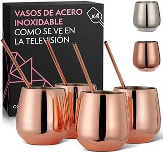 Oak & Steel - 4 Copas de Acero Inoxidable - Juego de Copas de Color Oro Rosa - Set Incluye Pajitas y Cepillo de Limpieza - Ideales para Cocktail