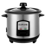 DURANE Electric Rice Cooker 0.8L Stainless Steel Non-Stick Removable Bowl Cook & Keep Warm Functions and Vented Glass Lid Includes Measuring Cup & Spatula