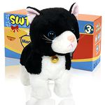 SWTOIPIG Interactive Plush Cat Toys for Kids, Reliable Robotic Electronic Cats Sound and Touch Control, Realistic Soft Plush Toy Cat That Walks and Meow Box, Kitty Toys Gift Black