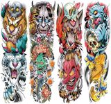 Briyhose Japanese Drama Temporary Tattoo Sleeves For Kid, Full Arm Colorful Realistic Monster Fish Fake Tattoo Sleeve Women Kid Party Favor, Large Temp Tatoo Sticker Thigh Leg Body Art Makeup, 4-Sheet