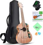 Hricane Ukulele Soprano 21 Inch Professional Ukeleles For Beginners Sapele Hawaiian Ukele Set with Strings Bag with Bag & Digital Tuner & Strap & 4 Strings & Pick & Cleaning Cloth