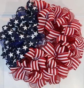 Patriotic Wreaths for Front Door, New 250th Anniversary Decorations, 4th of July Decorations Outdoor, Handcrafted Memorial Day Wreaths, Festival Celebration USA Flag Printed Wreath (E)