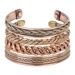 HindCraft Tibetan Adjustable Bangle Copper Bracelets for Women and Men Set of 4 Indian Pattern Spiritual Meditation Gorgeous Collection Ideal Gift for her & him Yoga Copper Jewelry Unisex