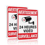 Faittoo de Avertissement 24 Heures Vidéos Signe, 2 Packs 7 Pouces par 10 Pouces, réfléchissant Aluminium. (2 Pack) French Video Surveillance Signs, 10" x 7", Reflective Aluminum, Indoor or Outdoor Use