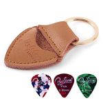 Dulphee Guitar Picks Holder with 3 Picks, Genuine Leather Handmade Keychain Plectrum Cases Bag, Brown