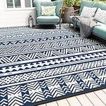 MontVoo-Outdoor Rug 5x8 ft Waterproof Outdoor Carpet-Patio RV Deck Camping Rug Portable Boho Rugs for Outdoor Area Rug Picnic Backyard Porch Beach Mat Blue