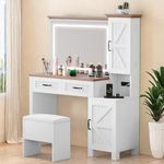 YITAHOME Vanity Desk with Mirror, Makeup Desk with Charging Station, Drawers, Cabinets, and Adjustable Shelves, Modern Vanity Desk with Stool