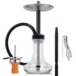 Kitosun Rano Hookah Complete Set - Stainless Steel Hookah with Everything Hose Clay Bowl Charcoal Holder Tongs Handle and Hidden Purge Valve, Except Shisha Flavors or Coals (Black+Carbon Fiber)