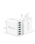 USB Plug, 6-Port USB Fast Charger Plug 2 Pack with 33W Intelligent Quick Charge 3.0 Wall Charger, Multi USB Power Adapter UK Fast Charging for iPhone 15 Pro Max 14 Plus 13 12 11 SE XR, iPad, Samsung