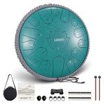 LEKATO 15 Notes 13 Inch C-Key Handpan Tongue Drum, Steel Drum Percussion Instrument for Healing Meditation Education, Hank Tank Drum Gifts Kit for Beginner Advanced Playing - Malachite Green