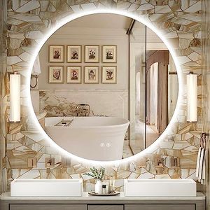 SHUAFA LED Round Bathroom Mirror, 42 Inch Backlit Wall Mounted Bathroom Mirror with Lights, Frameless Vanity Mirror with 3 Color Lights, CRI 95+, Anti-Fog, Shatter-Proof