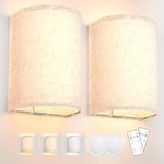 PRTILOUD Battery Operated Wall Sconces Set of Two, Wall Lamp with Remote, 3 Colors Dimmable Fabric Wireless Sconces Wall Decor Set of 2 with Timer for Bedroom Living Room