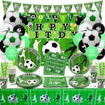 Football Party Supplies - Includes Football Balloons, Happy Birthday Backdrop, Paper Plates, Napkins, Cup, Tablecloth for Boys Sports Theme Birthday Decorations, Serves 20 Guests