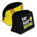 KNITPOPSHOP Baseball Softball Make Up Bag Cosmetics Toiletries Neoprene washable zipper women girls mom gift team player, Softball Combo 2 Pack