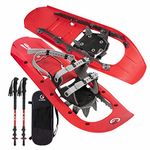 G2 30 Inch Mountain Terrain Snowshoes with Trekking Poles Set, Improved Extended Crampon, EVA Foam Padded, Flexible Pivot Bar, Tote Bag, Red