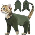 Cat Sticky Hair Clothes, Prevent Lost Hair Onesie Cat Clothes for Cats Only Kitten Pajamas Outfits Cat Surgical Suit Cat Turtleneck Sweater Cat Apparel(Army Green, S)