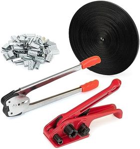 Poly Strapping Tensioner & Cutter Manual Banding Sealer Tools Set with PP Plastic Strapping Kit 4000" Length, 100 Metal Seals-Black Strapping