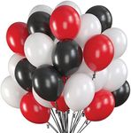 Prextex 75 Party Balloons 12 Inch Black, Red and White Balloons with Ribbon for Black Red White Color Theme Party Decoration, Baby Shower, Birthday Parties Supplies, Helium Quality