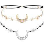 2 Pieces Boho Moon Head Chain Vintage Jewelry Headband Crystal Headpieces Moon Star Hair Accessories Hair Jewelry Headpiece Forehead Chain for Women Girls