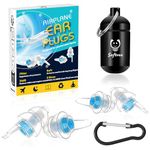 Ear Plugs for Flying Pressure Relief 2 Pairs, Prevent Ear Pain & Reduce Noise, Airplane Travel Essentials 100x Reusable Silicone Earplugs for Adult/Kids 12+, 2 Sizes Fit All Ear Canal (Blue)