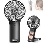 Verilux® Hand Fan for Women, Mini Portable Fan with Mirror, 4-Speed USB Fan with Foldable Stand Base, Lasting Max 20Hrs Working Time, Rechargeable Fan for Girls Women Traveling Outdoor (Black)